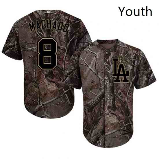 Youth Majestic Los Angeles Dodgers 8 Manny Machado Authentic Camo Realtree Collection Flex Base MLB Jersey